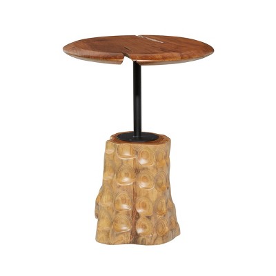 Eco-Friendly Teak Wood Round Accent Table with Metal Base