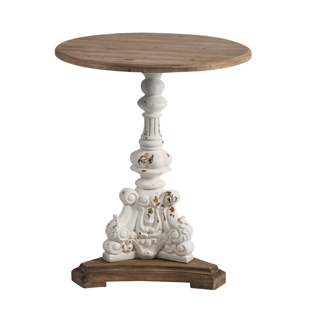 Photos - Coffee Table Round Side Table Antique White/Natural - A&B Home