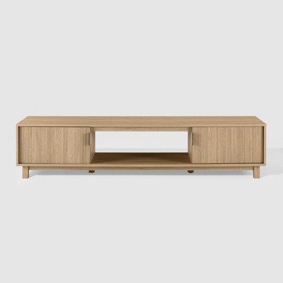 Image of Modern Reeded Wood 2 Door TV Stand for 80" TVs, Entertainment Center - Saracina Home