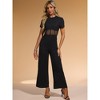 INSPIRE CHIC Women's One Piece Outfits Casual Crewneck Mesh Sheer Wide Leg Jumpsuit - 4 of 4