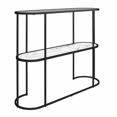 White Marble and Glass Console Table with Black Metal Frame