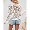 Womens Casual Summer Tie Front V Neck Flared Sleeve Openwork Cardigan - 4 of 4