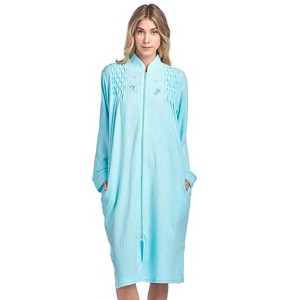 Casual Nights Women's Zipper Front Jacquard Terry Fleece Robe Duster - 1 of 4
