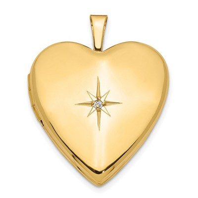 Black Bow Jewelry 20mm Diamond Star Design Heart Shaped Locket in 14k Yellow Gold