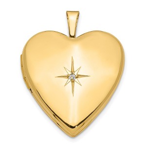 Black Bow Jewelry 20mm Diamond Star Design Heart Shaped Locket in 14k Yellow Gold - 1 of 4