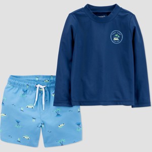 Carter's Just One You&#174 Toddler Boys' Long Sleeve Scenic Rash Guard Swimsuit Set - Blue - 1 of 4