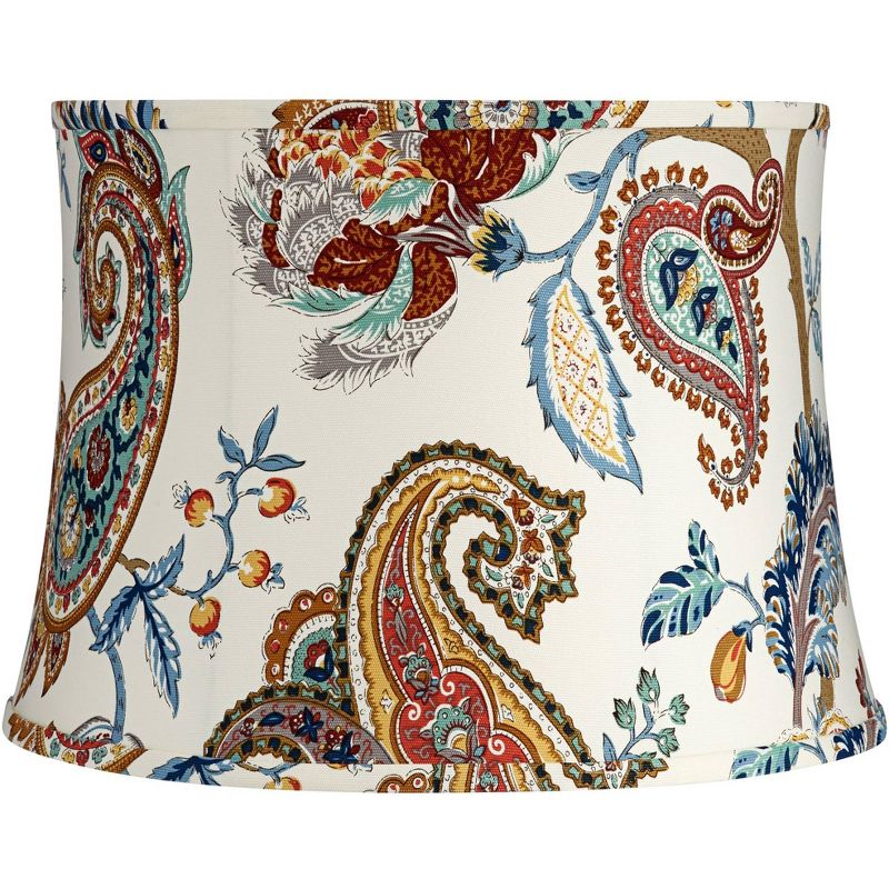 Springcrest White with Paisley Print Medium Drum Lamp Shade 14" Top x 16" Bottom x 11.5" High (Spider) Replacement with Harp and Finial, 4 of 9