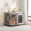 37" Dog Crate, Farmhouse Dog Crate Furniture with Sliding Barn Door, Flip Top Wooden Dog Kennel End Table with Wheels and Movable Divider - 2 of 4