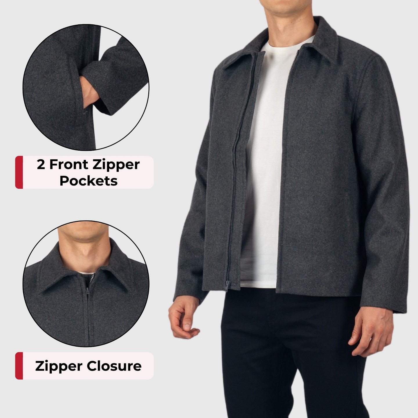 Мужская куртка Alpine Swiss Grant Wool Blend Jacket Classic Zip Up Coat Business Casual Hip Length Classic Collar Jacket GRY — фото 2