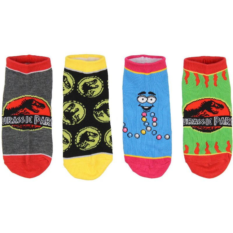 Jurassic Park Socks Kids T-Rex Dinosaur World Ankle No Show Socks - 4 Pack Multicoloured, 1 of 4