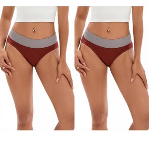 INSPIRE CHIC 2 Pcs Women's Color-Block Cotton No Trace Underwear Mid-Waisted Full Coverage Briefs - 1 of 4