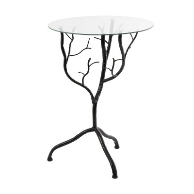 Olivia & May Metal Branch Accent Table with Glass Top