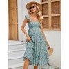 Womens Maternity Dress Summer Sleeveless Smocked Square Neck Ruffle Casual Boho Midi Dress Baby Shower Photoshoot - 3 of 4