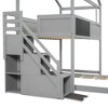 Kumasinova Twin-Over-Full House Bunk Bed with Storage Staircase & Blackboard – Pine Wood Bed Frame, Pitched Roof + Window, Fence-Shaped Guardrails - 4 of 4