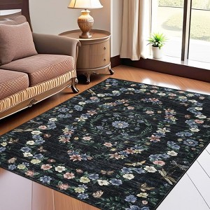Modern Insect Botanical Pattern Area Rug Floral Print Rug Non-Slip Low Pile Soft Accent Carpet for Living Room Bedroom - 1 of 4