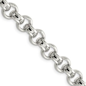 Black Bow Jewelry Men's 9.5mm, Sterling Silver, Hollow Rolo Chain Necklace - 1 of 4