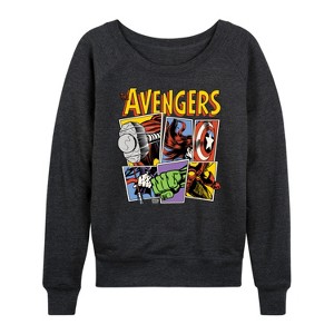 Women's - Marvel - Avengers Grid Retro Lightweight French Terry Wide Neck Long Sleeve Graphic Shirt - 1 of 4