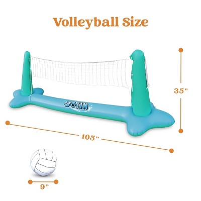 Large Blue Inflatable Pool Float Set with Volleyball Net and Basketball Hoops
