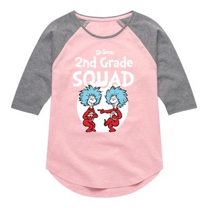 Girls' - Dr. Seuss - 2nd Grade Squad Thing 1 and Thing 2 Shirt Tail Raglan Graphic T-shirt - 1 of 4
