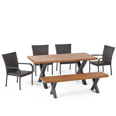 Ariel 6pc Wicker & Lightweight Concrete Dining Set - Brown - Christopher Knight Home