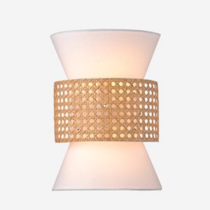 Ayla 2-Light Plug-In or Hardwire Wall Sconce with White Fabric Shade and Rattan Accent - Globe Electric: Modern Dual Lighting Fixture, ETL Listed - 1 of 4