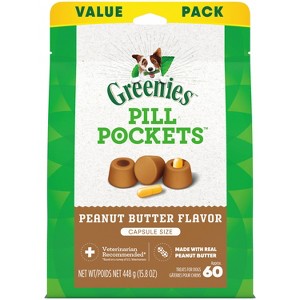 Greenies Chewy Dog Pill Pockets Peanut Butter Capsule Size Dog Treats - 1 of 4