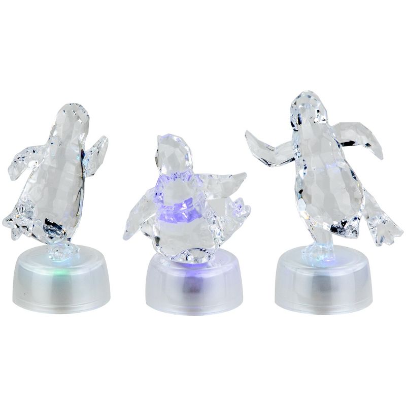 Northlight LED Lighted Color Changing Penguin Acrylic Christmas Decorations - 4" - Set of 3, 6 of 9