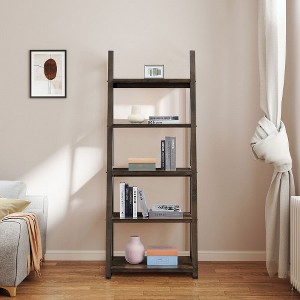 ACEPANO 72.01 in. H 5-Tier Shelves,Bookshelf with Rubber Wood Frame for Living Room & Home Office-Brown - 1 of 4