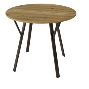 VYNXARIA 35.43 Inch Round Dining Table, Small Circle Kitchen Table with Metal Black Legs for 2-4 people,Modern Dining Room Table, Brown - 1 of 4