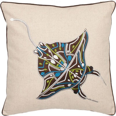 18'' Beige and Brown Embroidered Linen Throw Pillow Set
