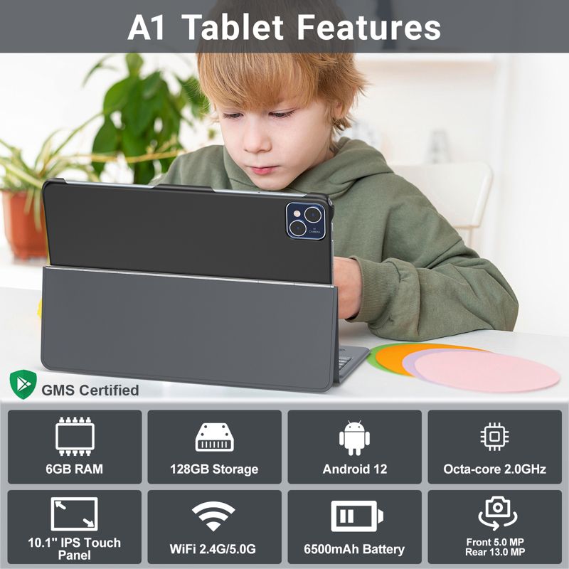Contixo 10" Tablet 128GB with Keyboard (2023 Model), 2.0GHz Octo-Core Processor, 6GB RAM, 13MP Camera, 80+ Disney Storybooks & Google Kids Space, 2 of 17