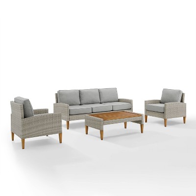 Crosley Tribeca 4 Piece Wicker Patio Sofa Set in Driftwood and