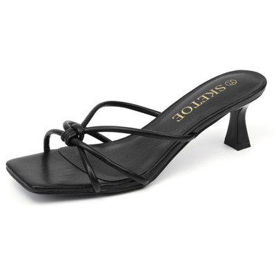 Kitten Heels for Women Square toe Flipflop heels 2 Inch Sandals for Beach Summer Black/Nude
