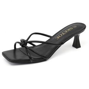 Kitten Heels for Women Square toe Flipflop heels 2 Inch Sandals for Beach Summer Black/Nude - 1 of 4