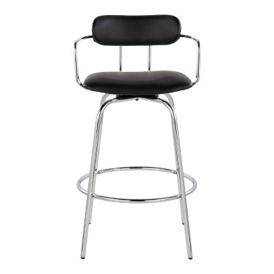 Demi 26" Black Faux Leather Swivel Counter Stools with Chrome Frame