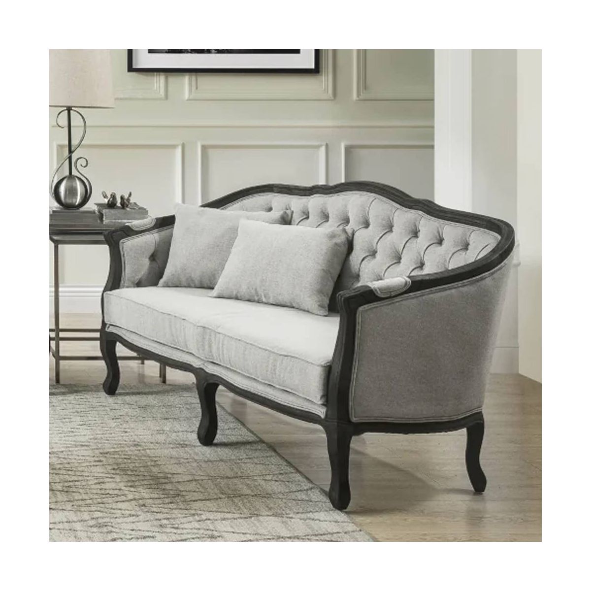 64" Samael Sofa Gray Linen, Dark Brown Finish, Carved Wood - Acme Furniture: Vintage French Design, No Assembly Required - thumbnail 5