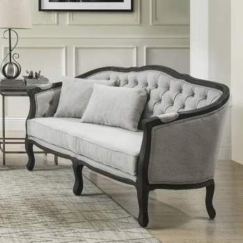 64" Samael Sofa Gray Linen and Dark Brown Finish - Acme Furniture