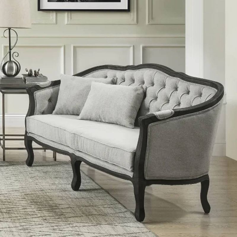 64&#34; Samael Sofa Gray Linen and Dark Brown Finish - Acme Furniture, 1 of 7