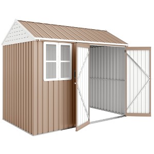 8' x 6' Metal Garden Storage Shed, Extra Large Outdoor Tool Storage House w/ Doors, Window and Air Vents - 1 of 4