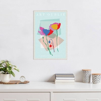Beaded White Framed Abstract Floral Canvas Wall Art