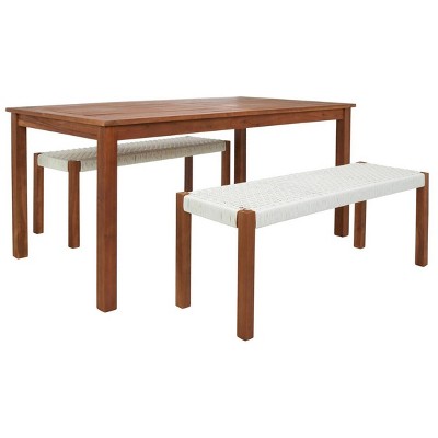 Aquina Natural and White Acacia Wood 4-Person Dining Set