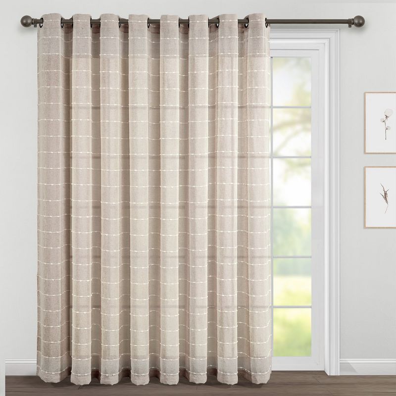 Home Boutique Farmhouse Textured Grommet Sheer Window Curtain Panel Neutral Single 115x84, 1 of 2