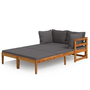 vidaXL Acacia Wood Sun Loungers with Dark Gray Cushions, 2 pcs Patio Lounge Set - 1 of 4