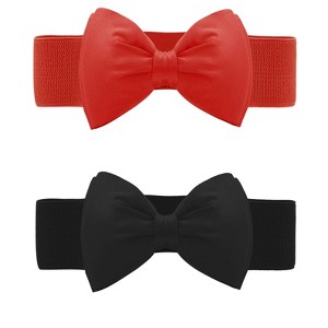 INSPIRE CHIC Women's PU Leather Elastic Band Bowknot Decor Stretch Belt 2 Pcs - 1 of 4