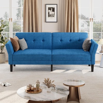 89 Inch Futon Sofa Bed, Modern Chenille Convertible Sleeper Couch with Adjustable Backrest & Armrest, Deep Seat Loveseat