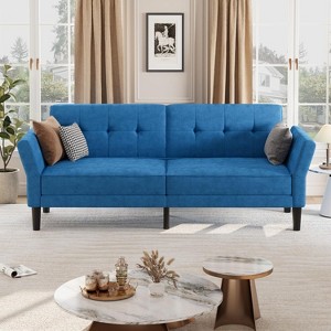 89 Inch Futon Sofa Bed, Modern Chenille Convertible Sleeper Couch with Adjustable Backrest & Armrest, Deep Seat Loveseat - 1 of 4