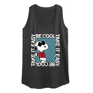 Women's Peanuts Be Cool, Take It Easy Graphic Racerback Tank - Heather Charcoal - X-Large - 1 of 4