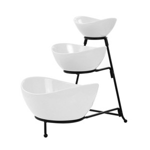 3-Tier Oval Bowl Porcelain Serving Stand Set - Elama: Tiered Serving Tray, Dishwasher & Microwave Safe, White - 1 of 4