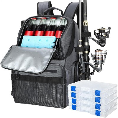 Cooler Fishing Backpack with Rod Holders 45L Large Water-resistant Fishing Tackle bag Store Fishing
