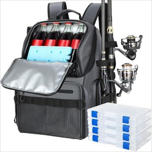 Cooler Fishing Backpack with Rod Holders 45L Large Water-resistant Fishing Tackle bag Store Fishing - 1 of 4